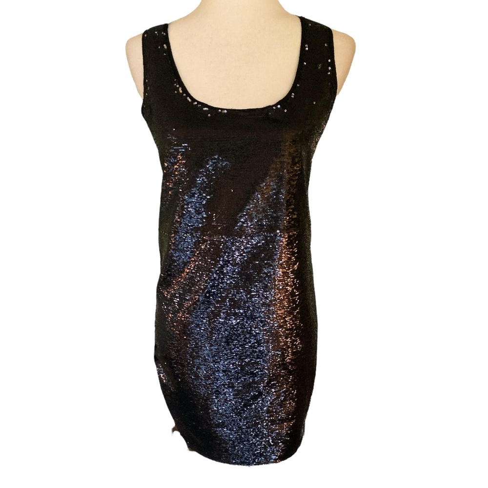 Zara Evening Collection Black Sequin Tank Racerback Sheath Slip Mini Dress - M